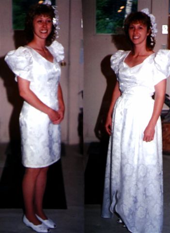 Brocade gown with detachable over skirt
